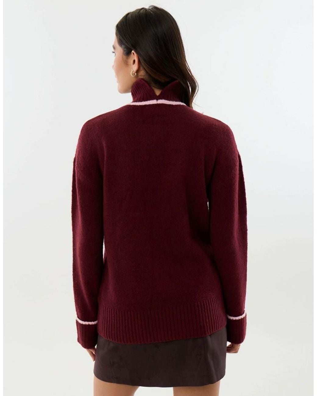 Threadbare Red Relaxed Fit Contrast Trim Funnel Neck Jumper