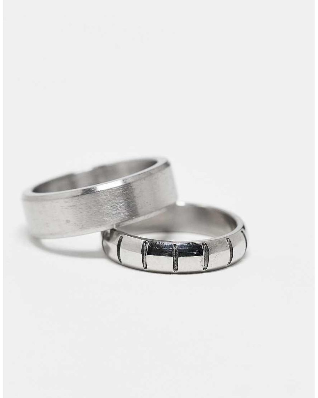 ASOS Set Van 2 Bandringen Van Waterbestendig Roestvrij Staal Met Lad En Gegraveerd Motief in het White voor heren