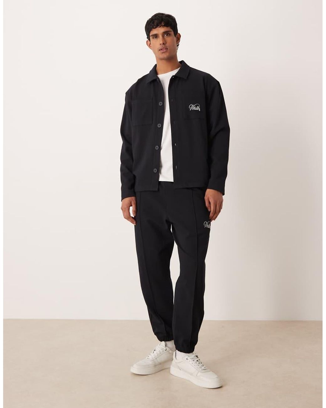 ASOS Blue Oversized Jacquard Shacket With Embroidery for men