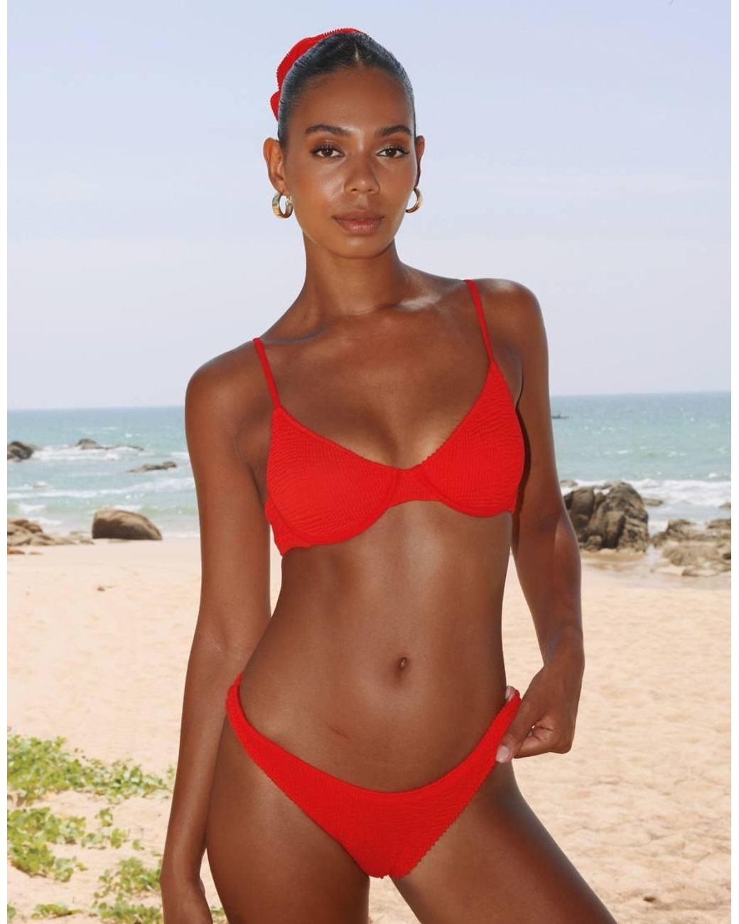 Moda Minx Red Scrunch Fixed Full Brief Bikini Bottom