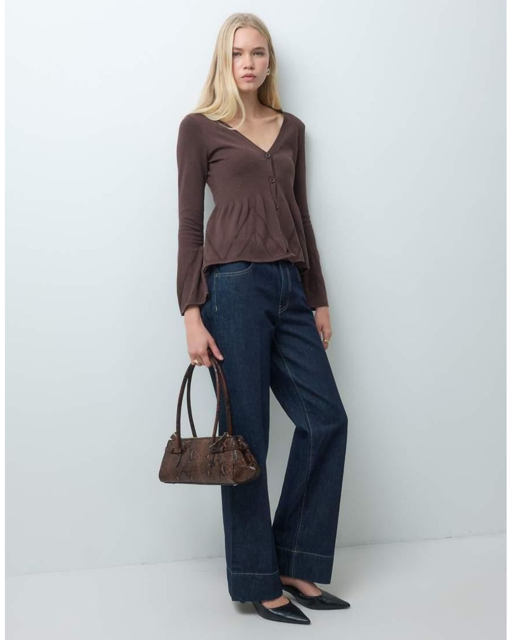 ASOS Brown Knitted Peplum Cardigan