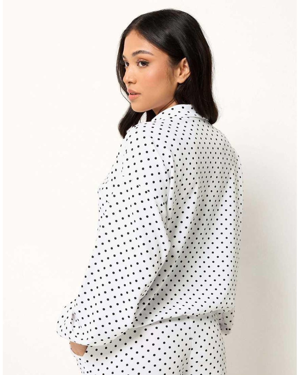 PixieGirl White Petite Polka Dot Funnel Neck Jacket