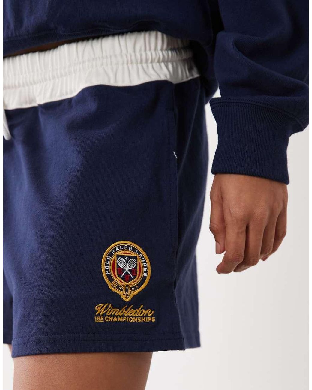 Polo Ralph Lauren Blue Wimbledon Capsule Rugby Shorts With Crest Embroidery