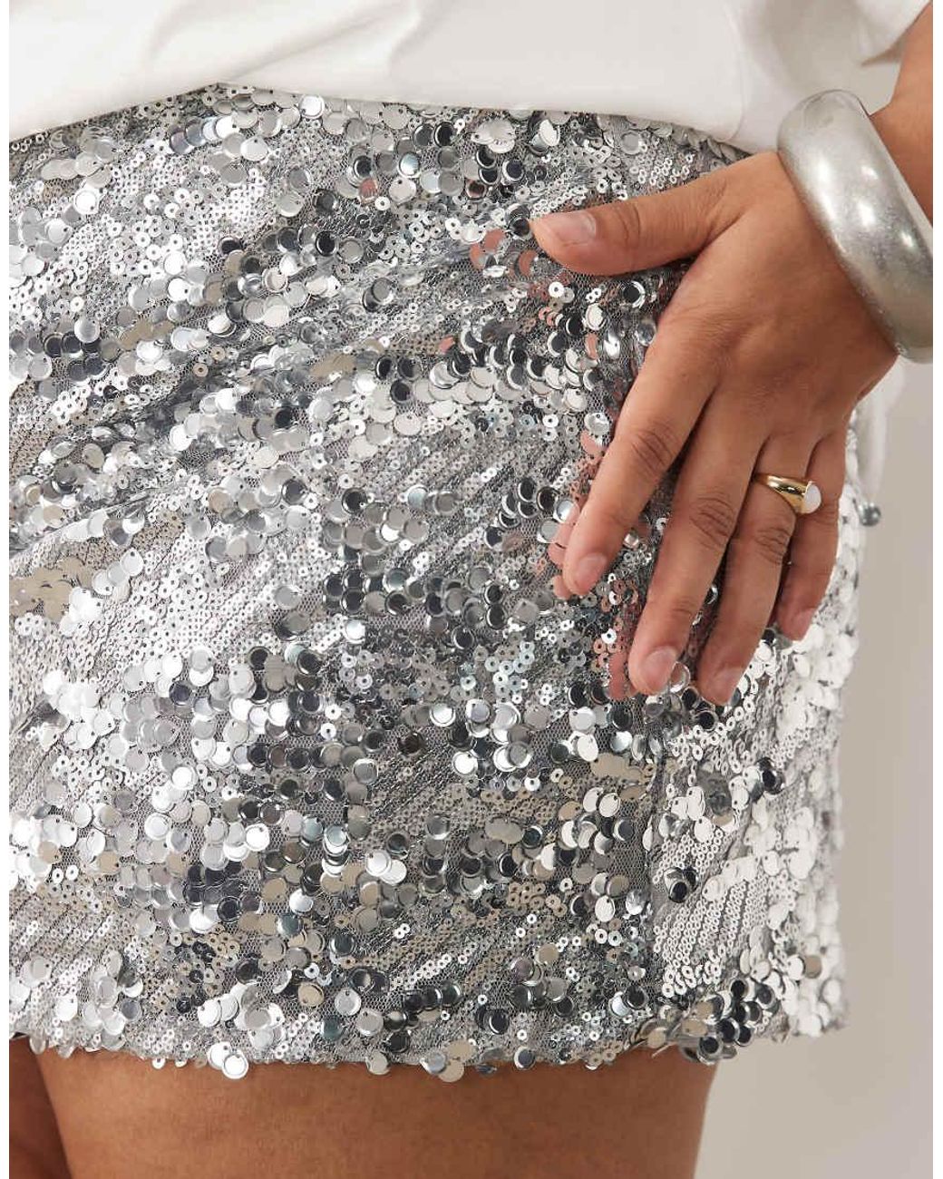 ASOS White Asos Design Curve Mixed Sequin Mini Skirt
