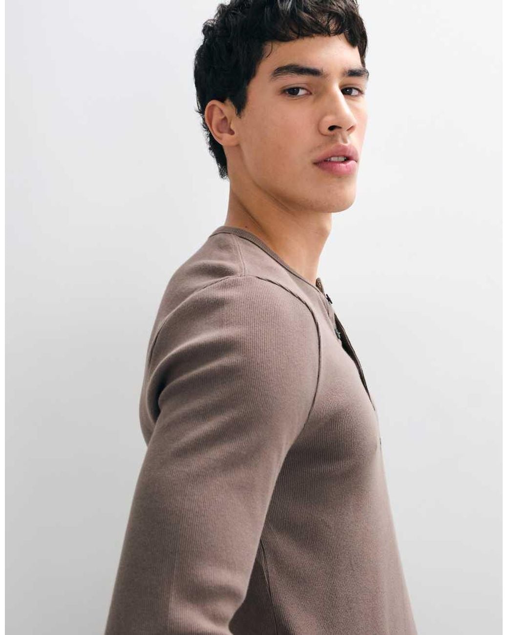 Abercrombie & Fitch Blue Slim Fit Long Sleeve Ribbed Henley Top for men
