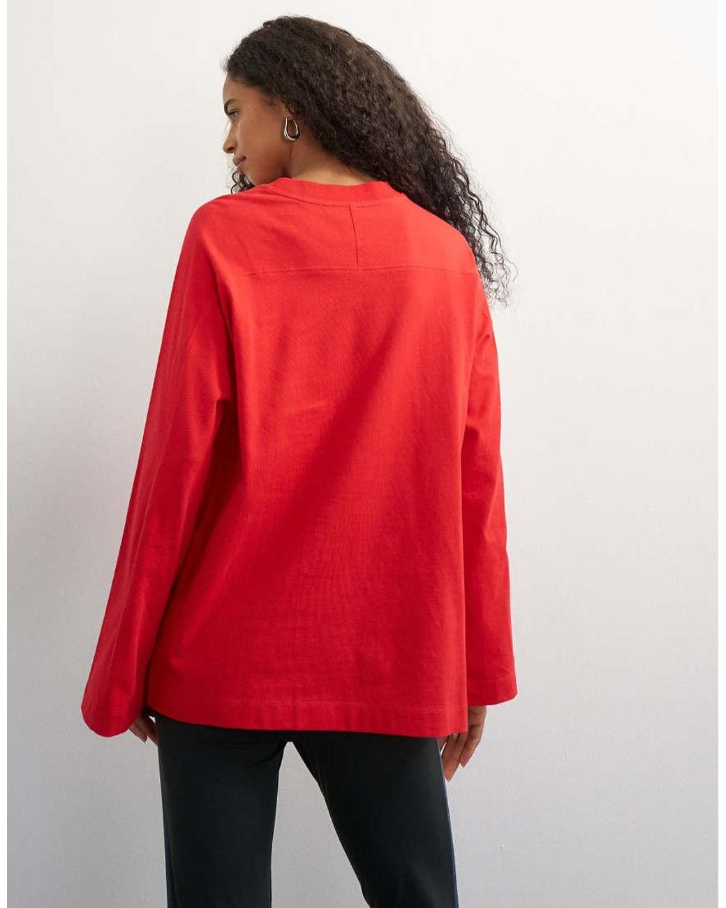 TOPSHOP Red Seamed Detail Long Sleeve Skater Top