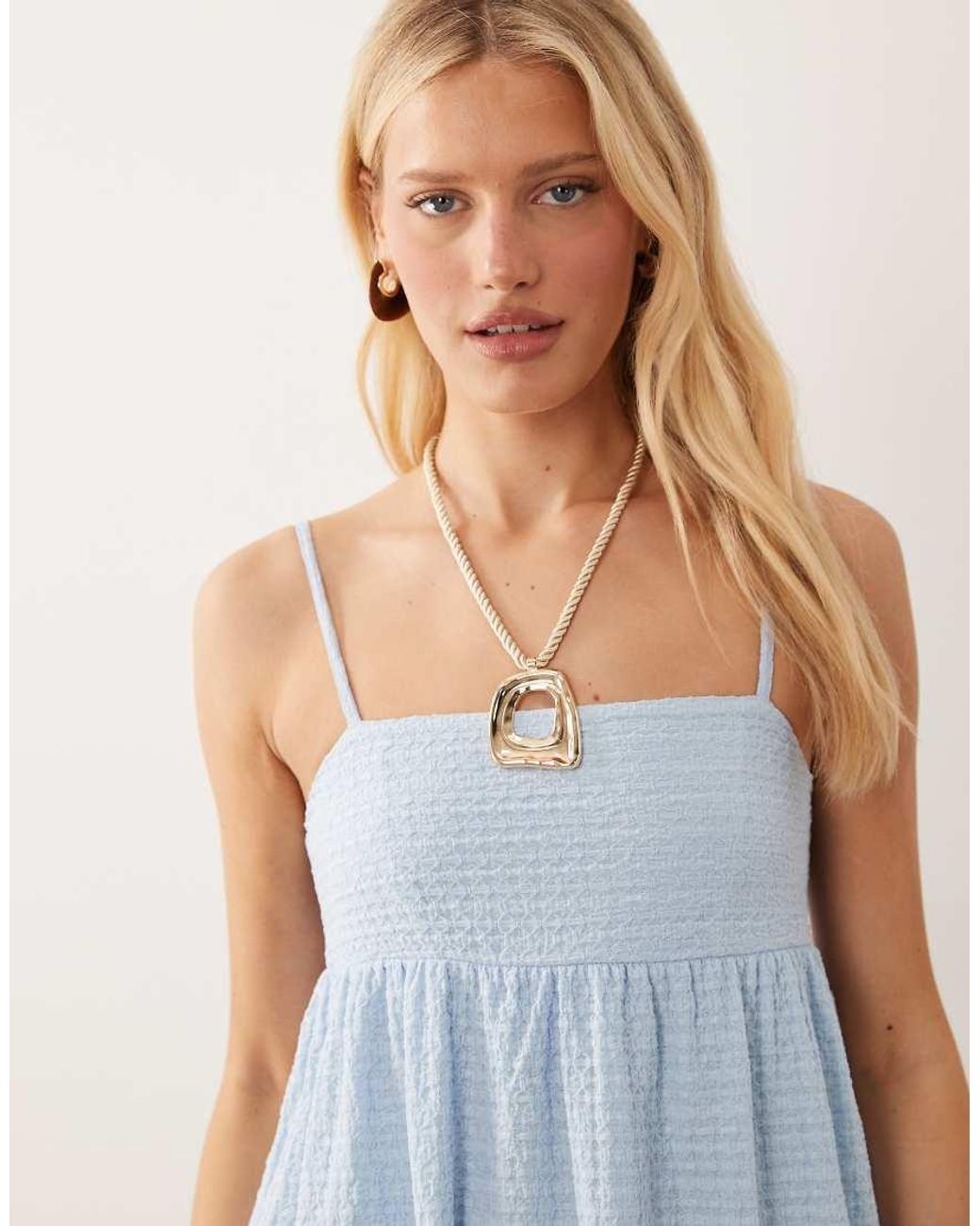 ASOS Blue Textured Square Neck Midaxi Dress