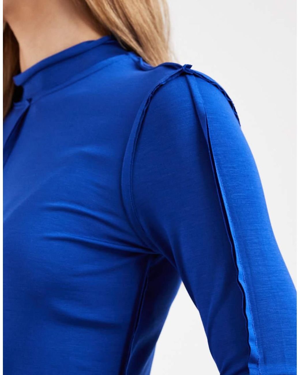 & Other Stories Blue Seam Detail High Neck Top