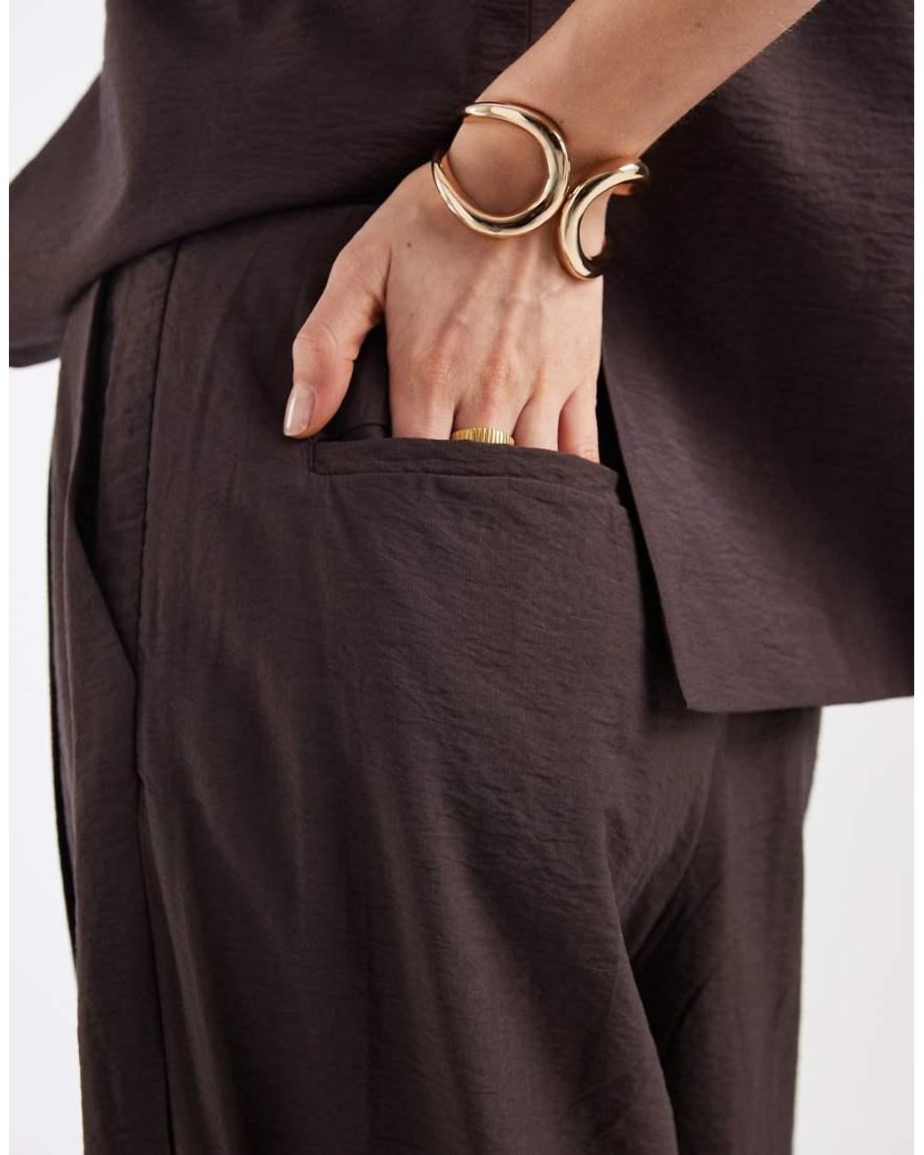Object Brown Pleat Front Wide Leg Tailored Trouser Co-ord