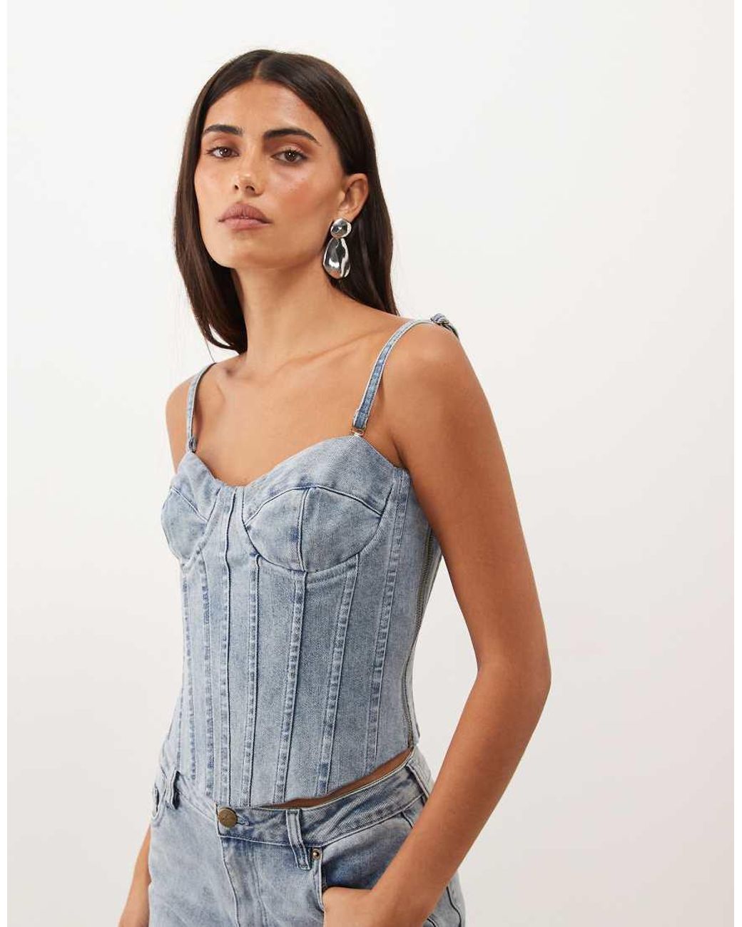 Oh Polly Blue Denim Lace Up Corset