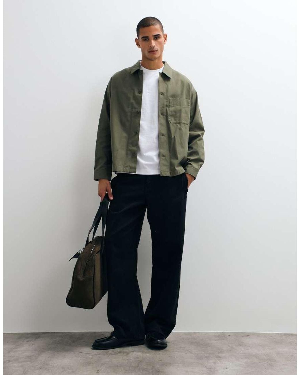 ARKET Green Oversized Twill Pure Cotton Overshirt for men