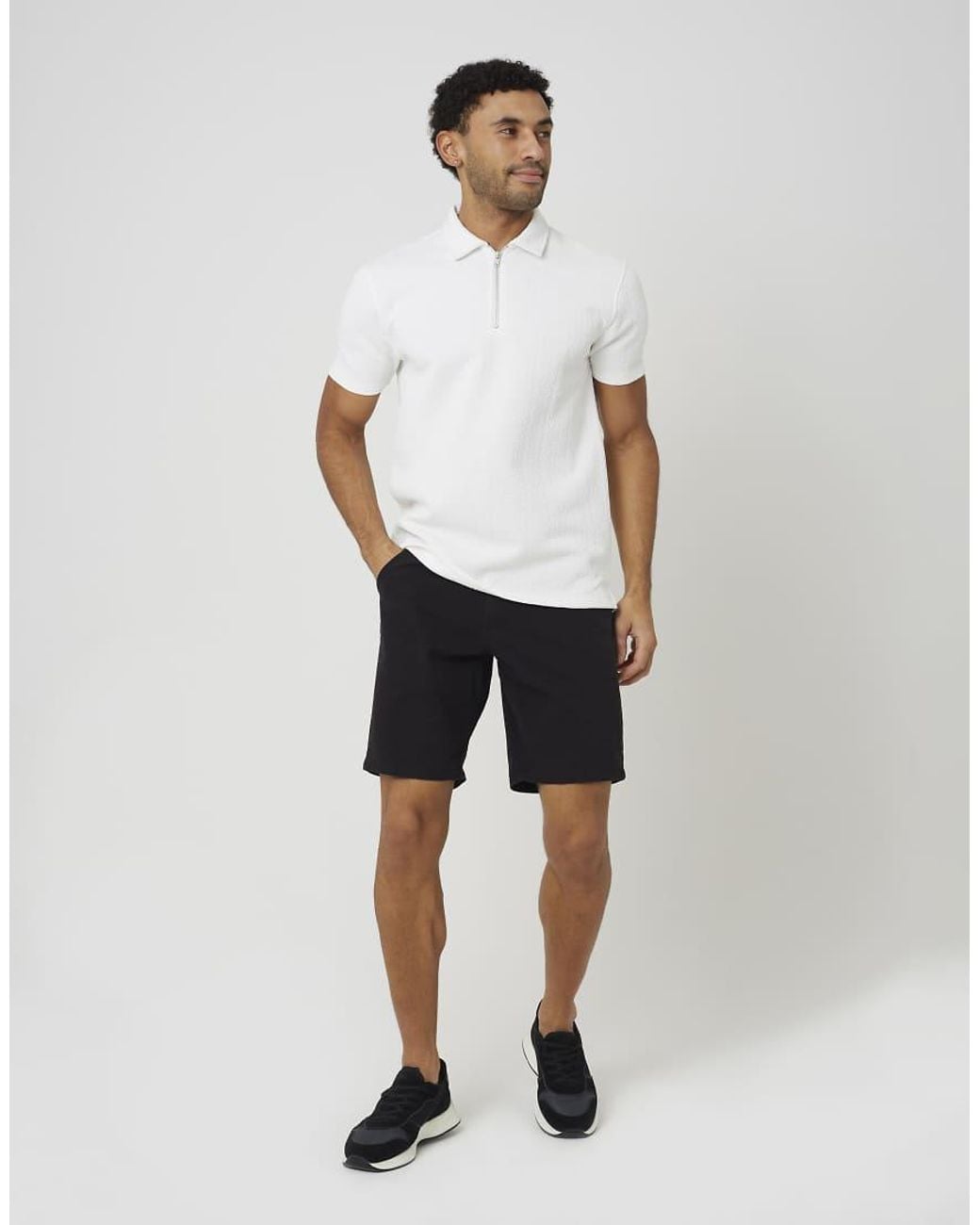 Brave Soul White Quarter Zip Short Sleeve Polo Shirt for men