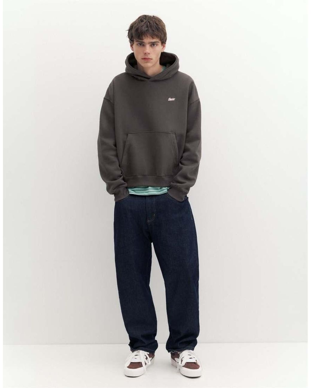Pull&Bear Gray Stwd Boxy-Fit Hoodie for men