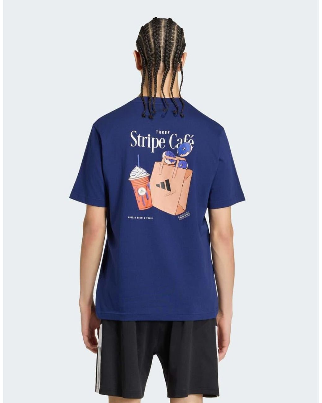 Adidas Originals Blue Coffee Cafe Donut Bag Graphic T-Shirt for men