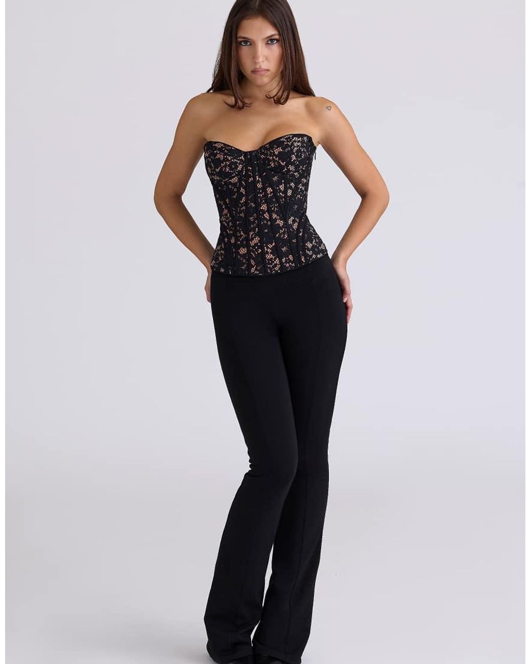 House Of Cb Blue Solaine Floral Lace Boned Corset Top