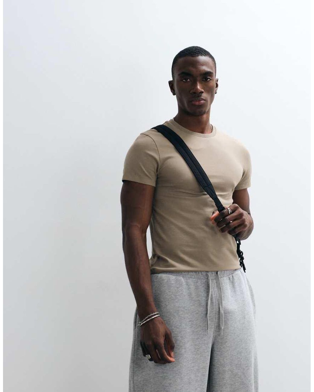Collusion Brown Shrunken T-Shirt for men