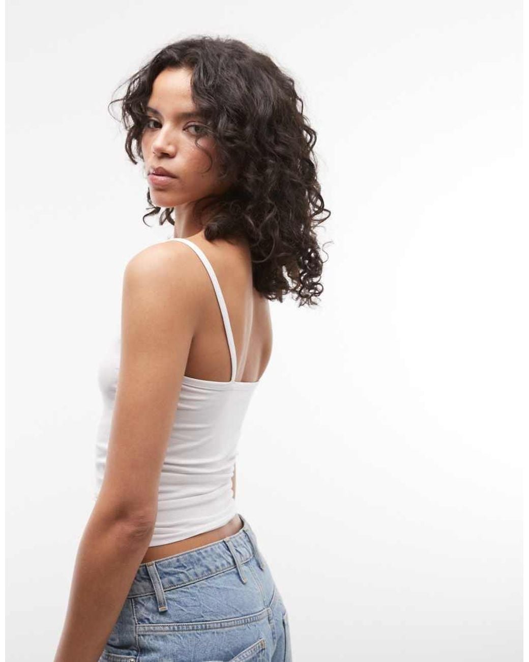Collusion White Spaghetti Strap Fitted Tank Top