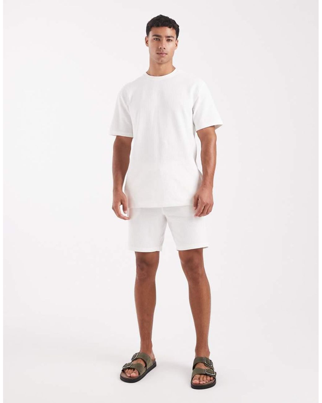 Only & Sons White Short Sleeve Waffle T-shirt Co-ord for men