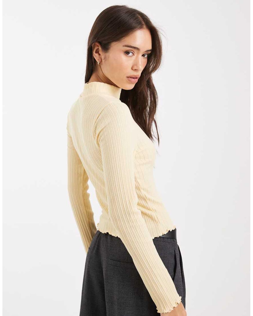 Miss Selfridge Blue Ribbed High Neck Top