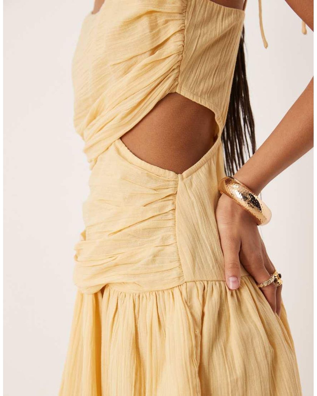 ASOS Natural Crinkle Cami Mini Dress With Tie Straps