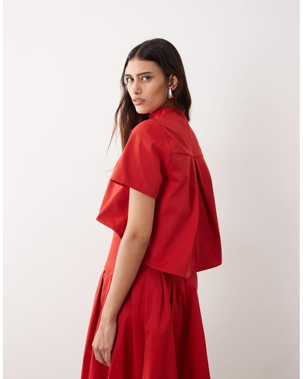 ARRANGE Red High Neck Top Co-ord With Drop Hem