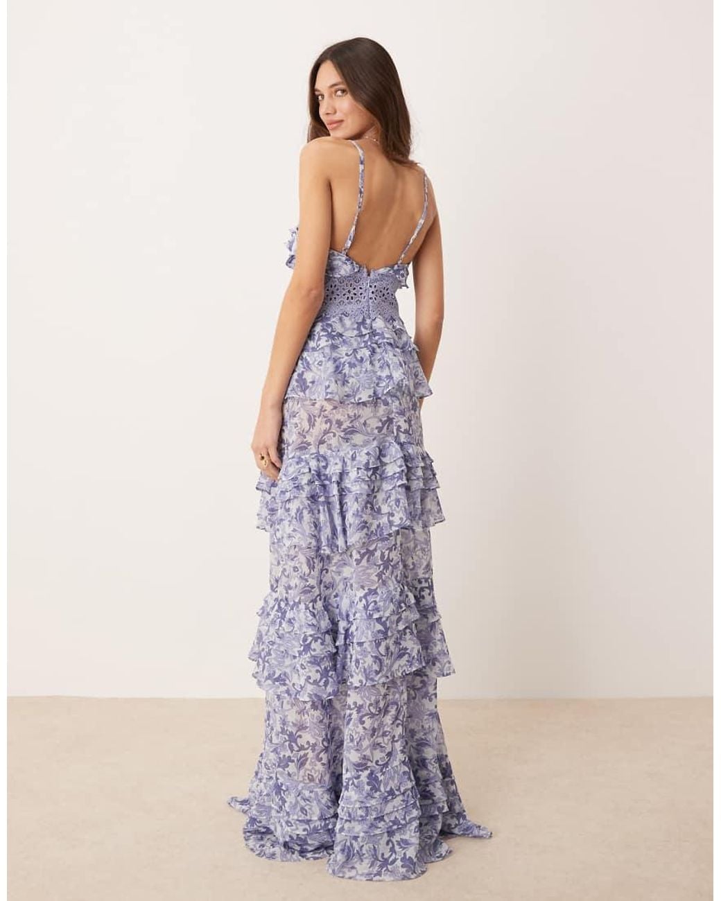 True Decadence Blue Tiered Ruffle V-Neck Maxi Dress