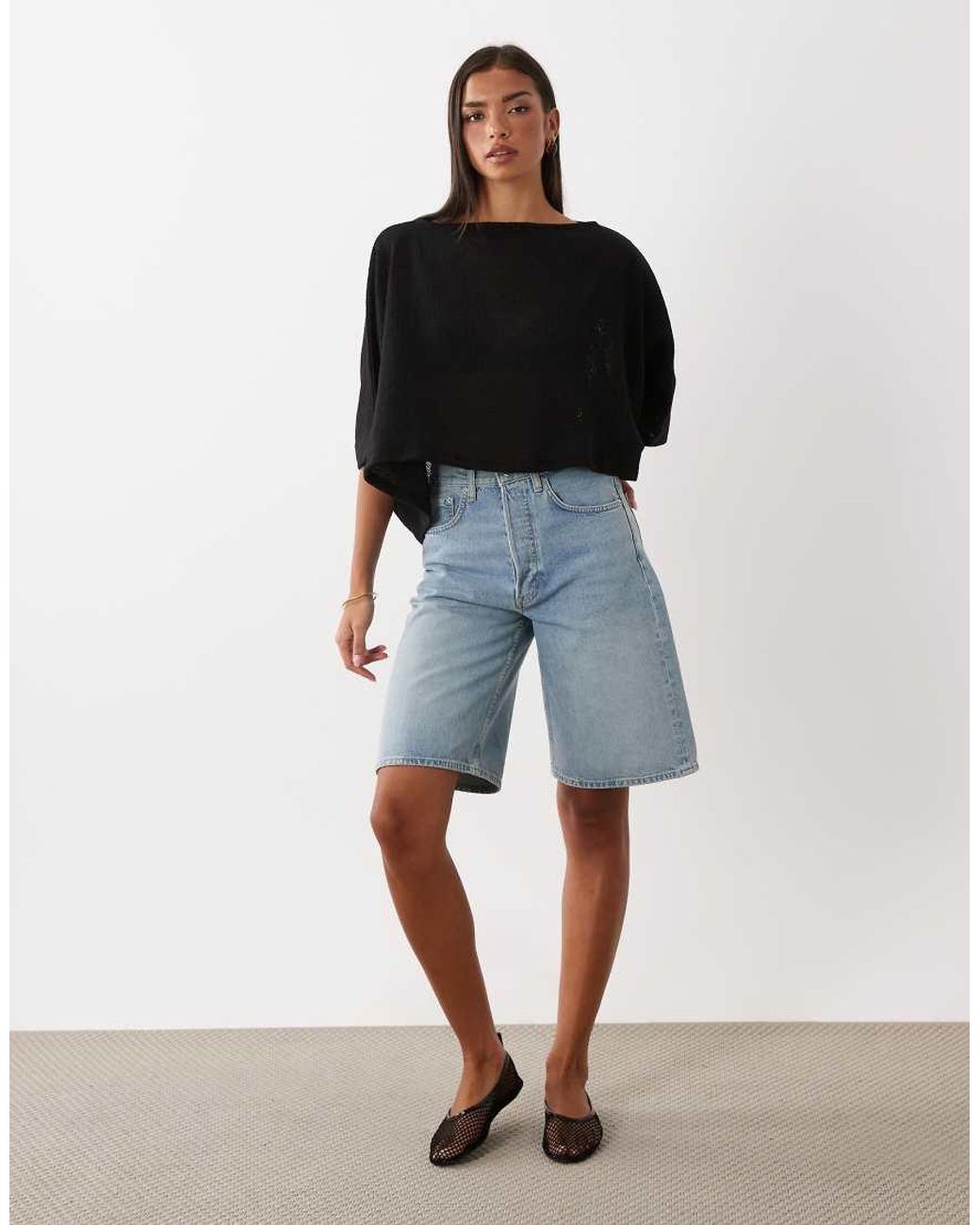 ASOS Black Textured Knit Cape Sleeve Top