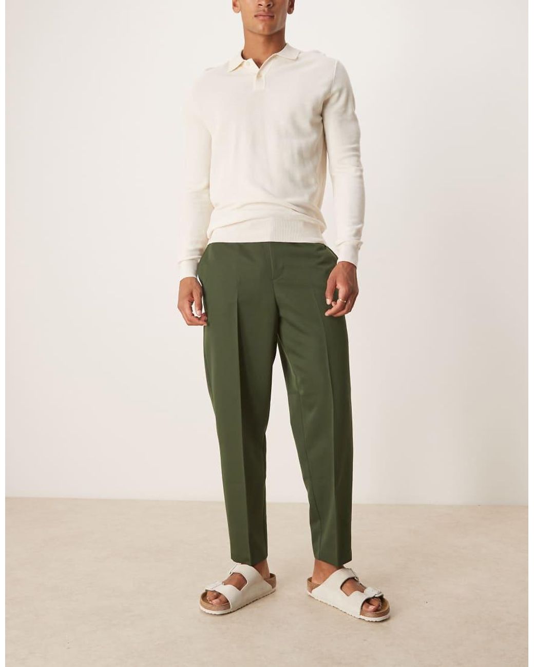 ASOS Green Smart Relaxed Tapered Fit Trousers for men