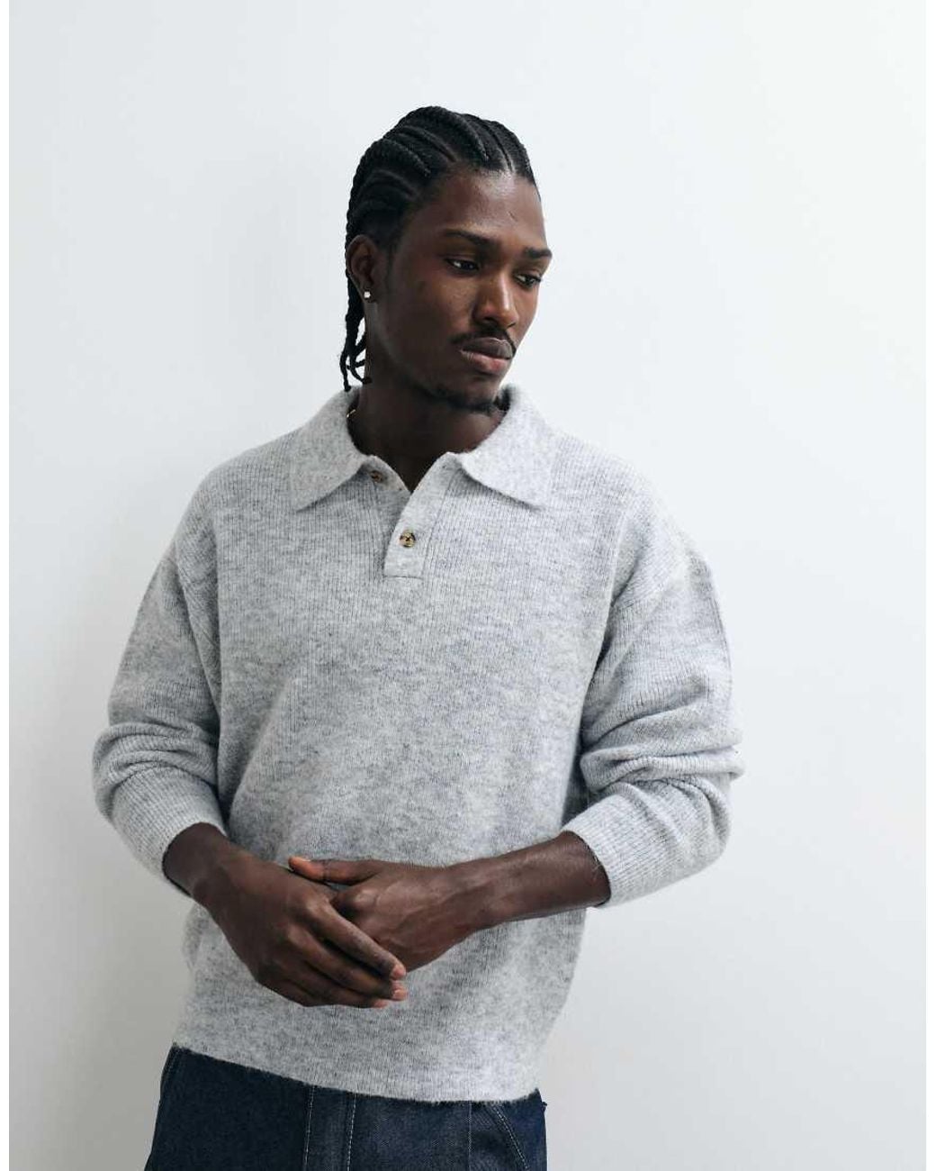 Cotton On Gray Box Fit Rugby Polo for men