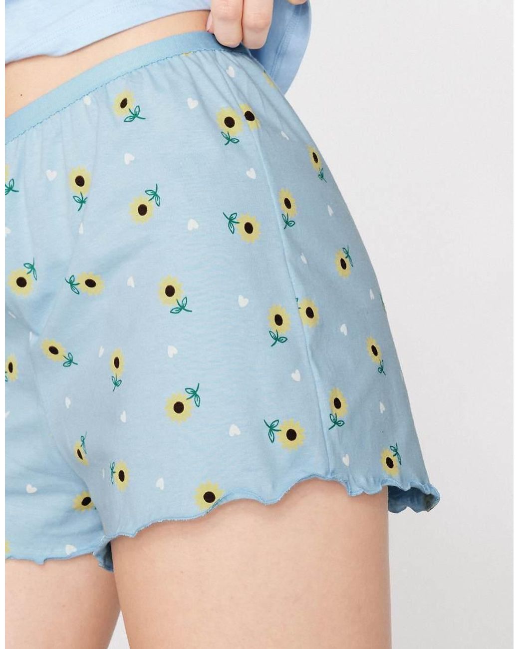 Tezenis Blue Printed Cotton Shorts With Rolled Hem