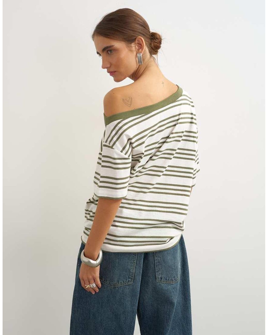 TOPSHOP Multicolor Striped Fallen Shoulder T-shirt