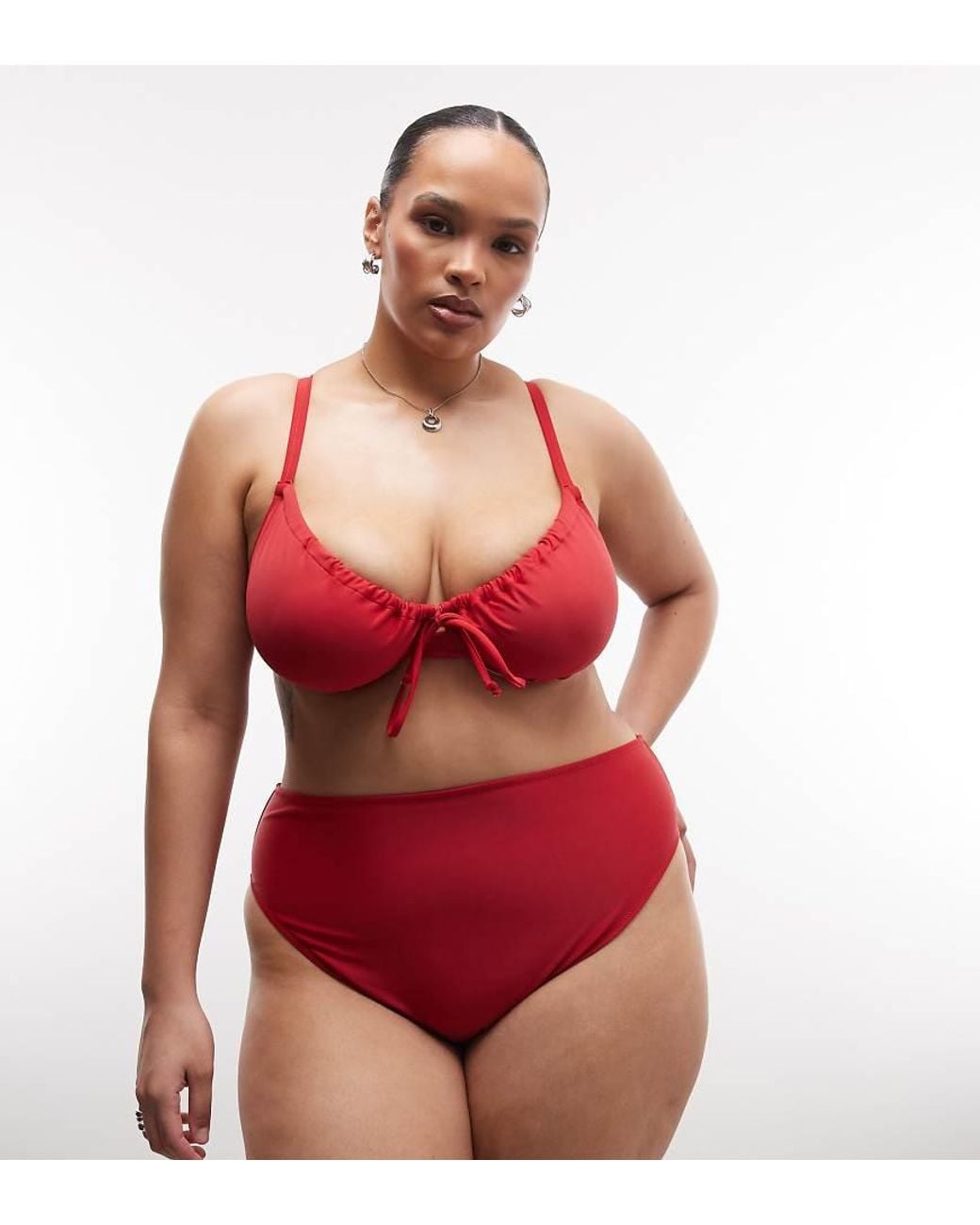 Collusion Red Plus High Waist Bikini Bottom