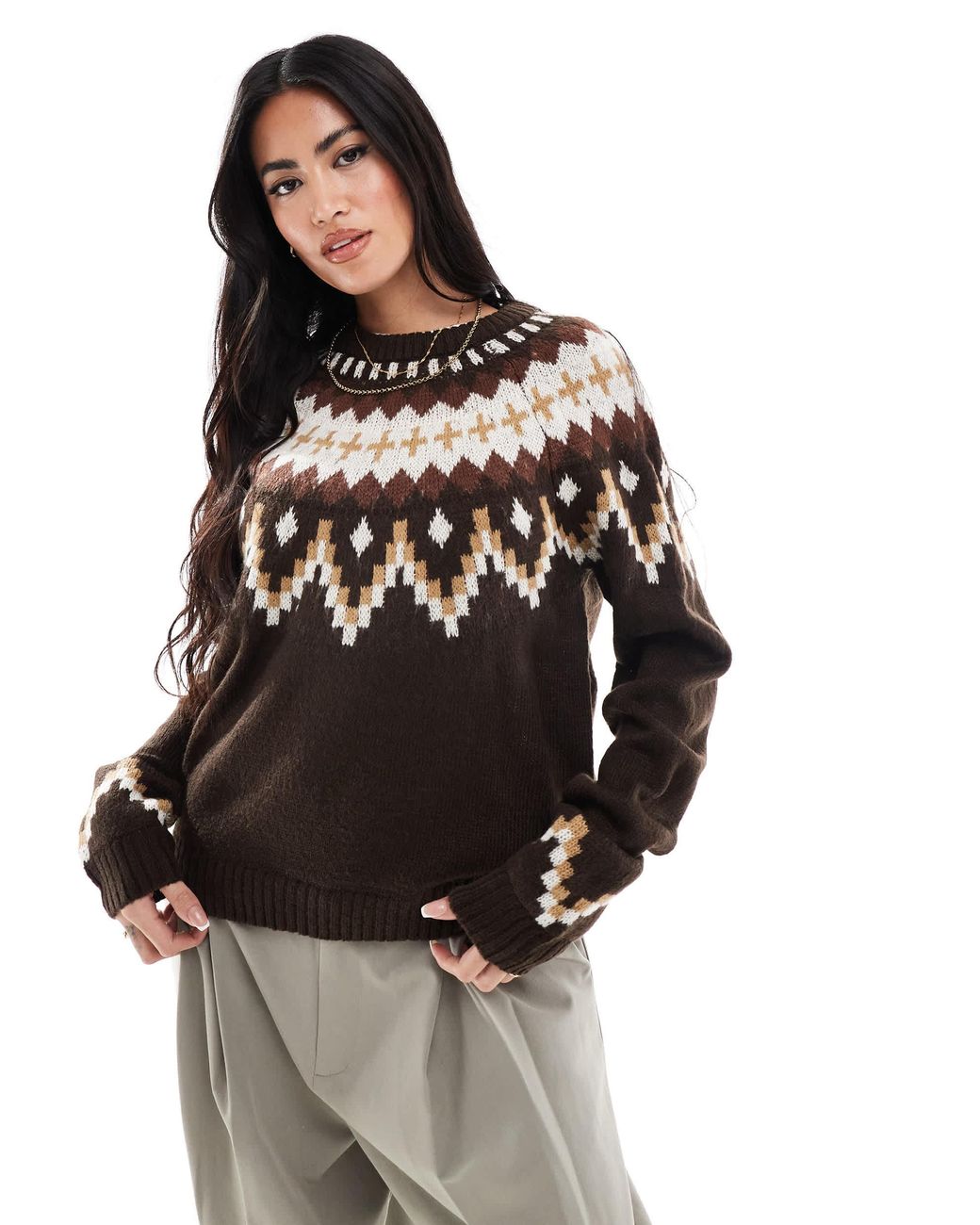 Threadbare – pullover mit rundhalsausschnitt und indigenem muster in Black für Herren