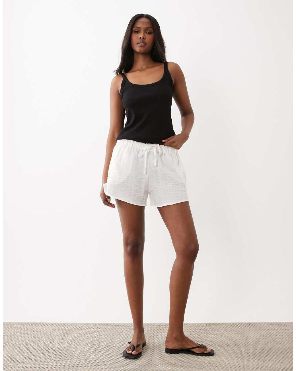 Gina Tricot White Pull On Lightweight Drawstring Shorts