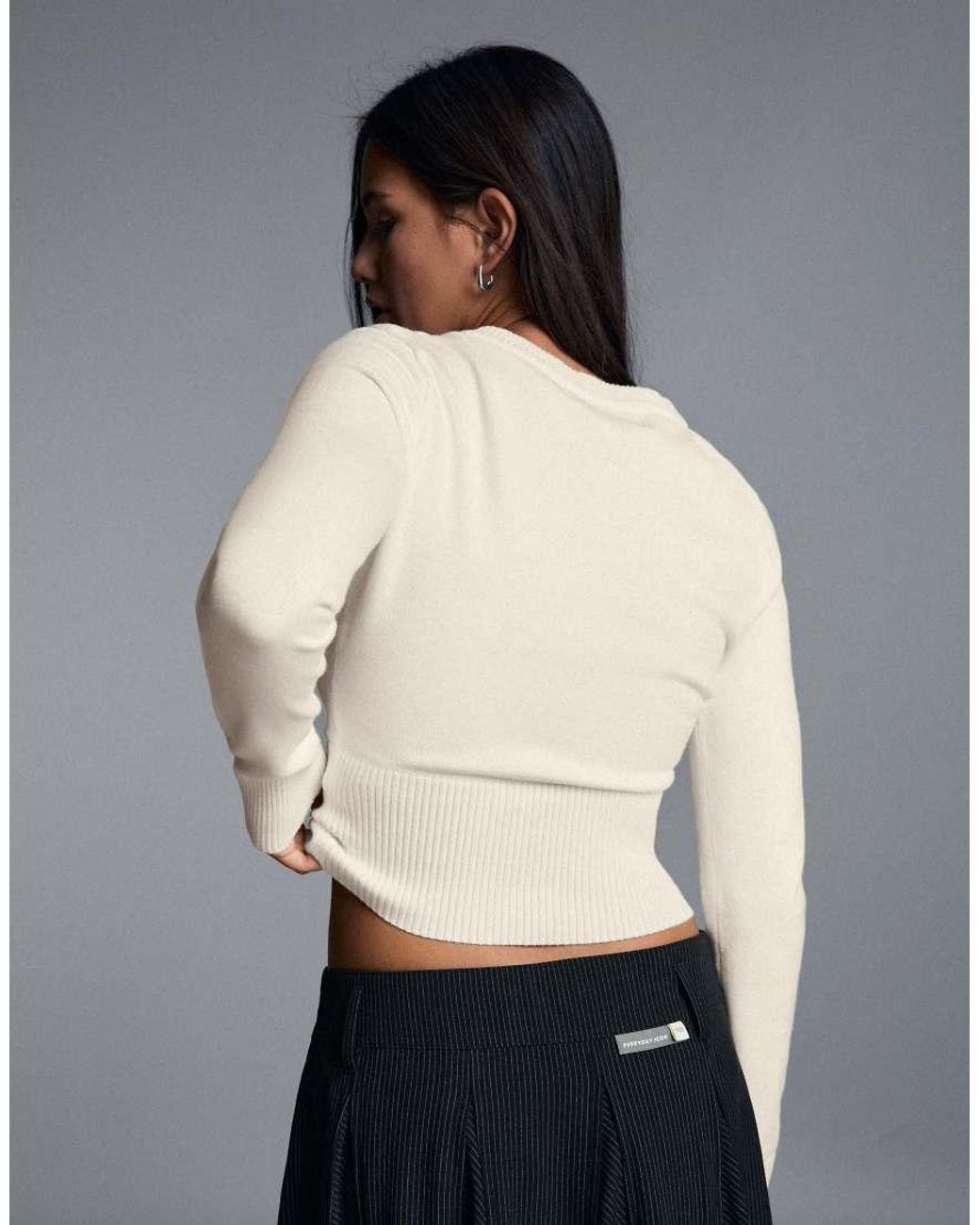 Bershka Gray Embroidered V-Neck Jumper