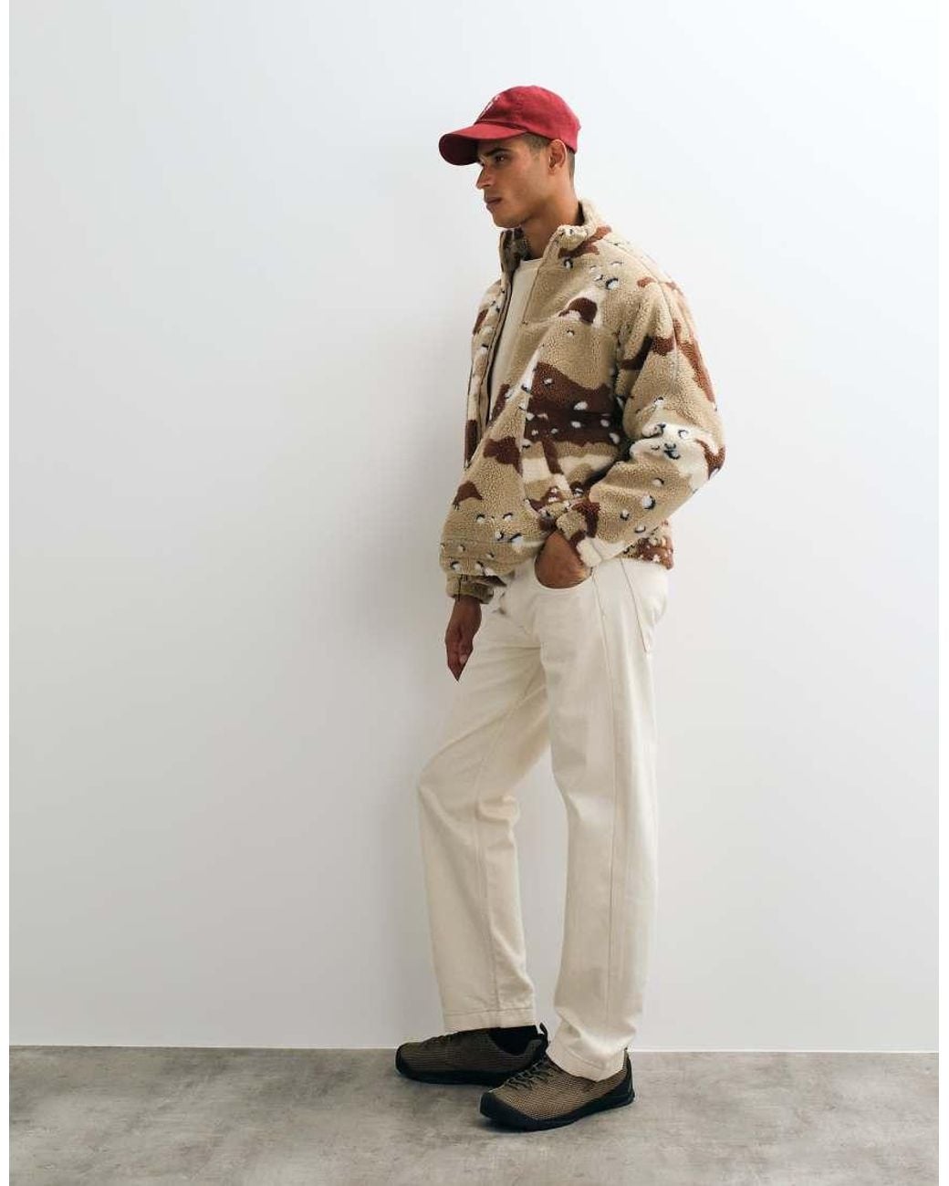 Obey Brown Axis Deset Camo Print Sherpa Zip Through Jacket for men