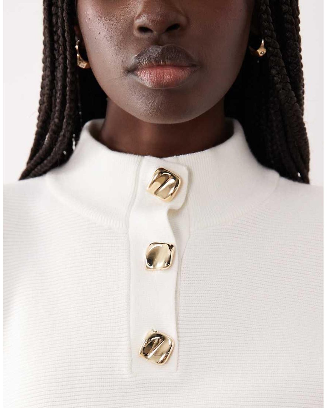Mango White High Neck Jumper With Statement Buttons