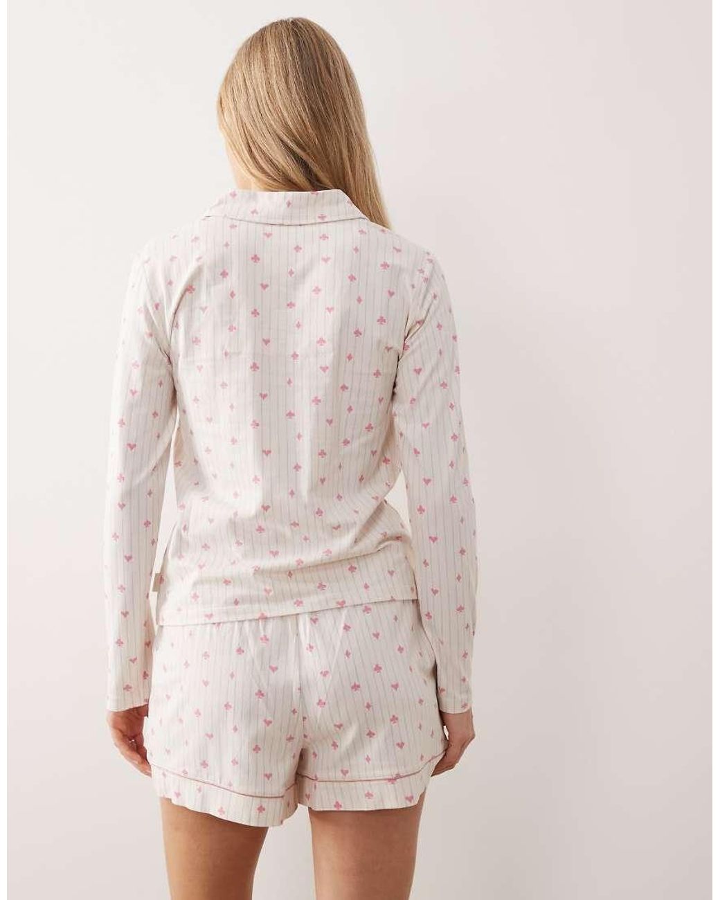 Chelsea Peers Natural Suits Of Cards Long Sleeve Rugby Top And Shorts Pajama Set