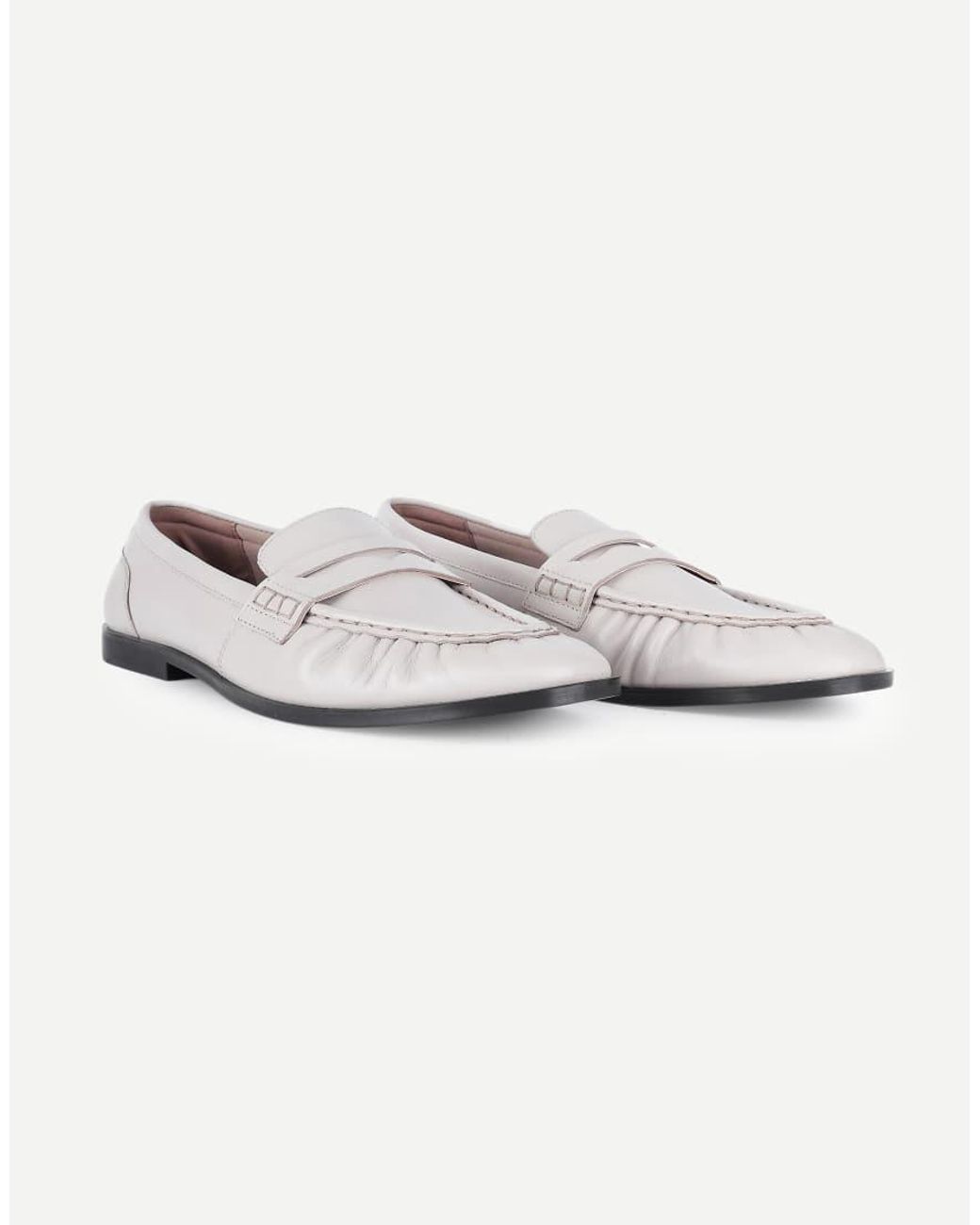 OFF THE HOOK White Sienna Real Leather Loafers With Ruched Detail