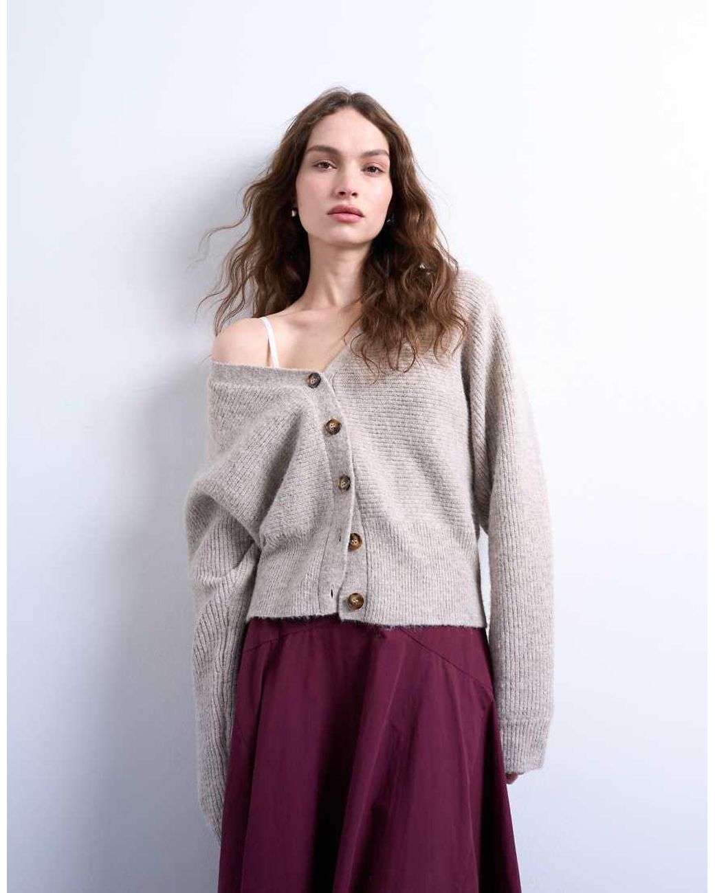 TOPSHOP Gray Knit V-neck Slouchy Cardigan