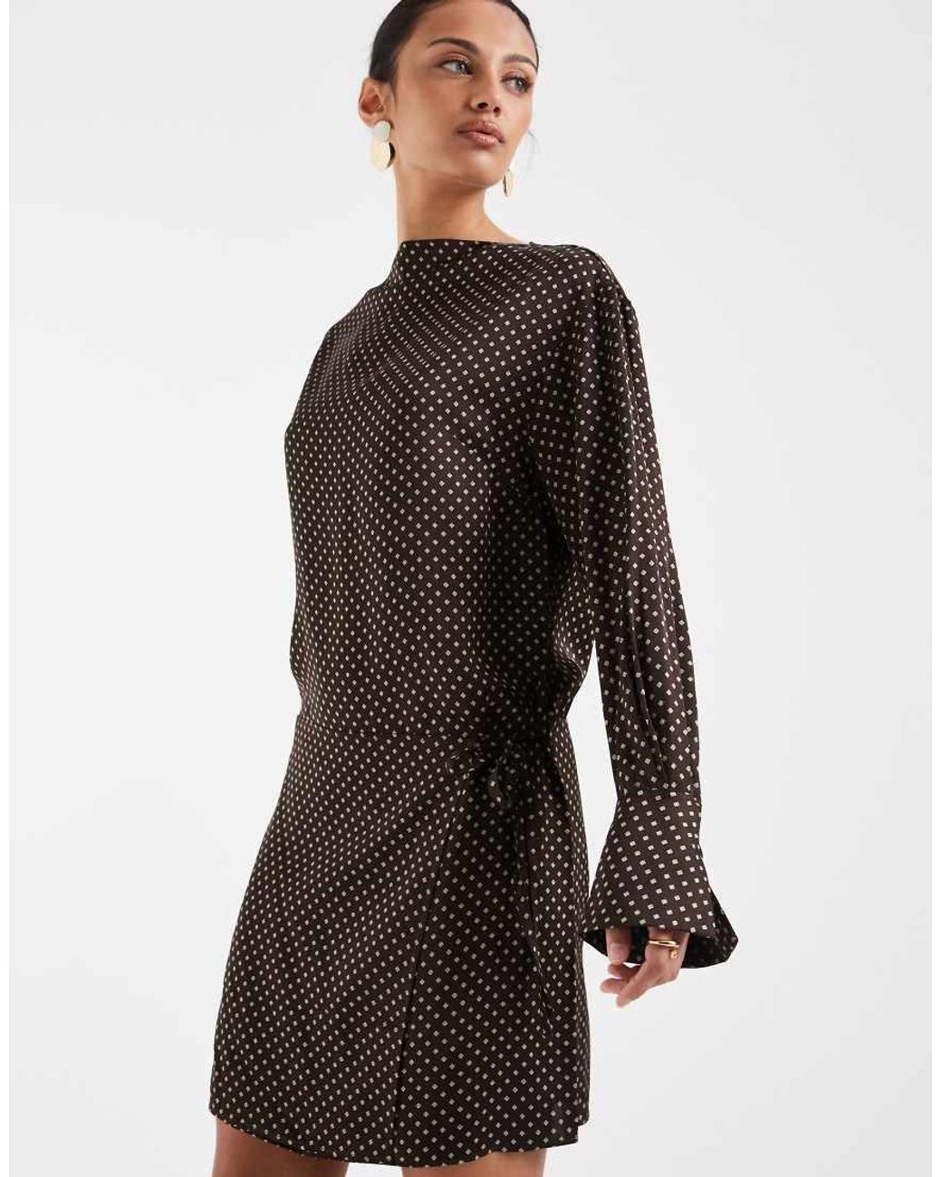 & Other Stories White Long Sleeve Mini Dress With Asymmetric Wrap Skirt Detail