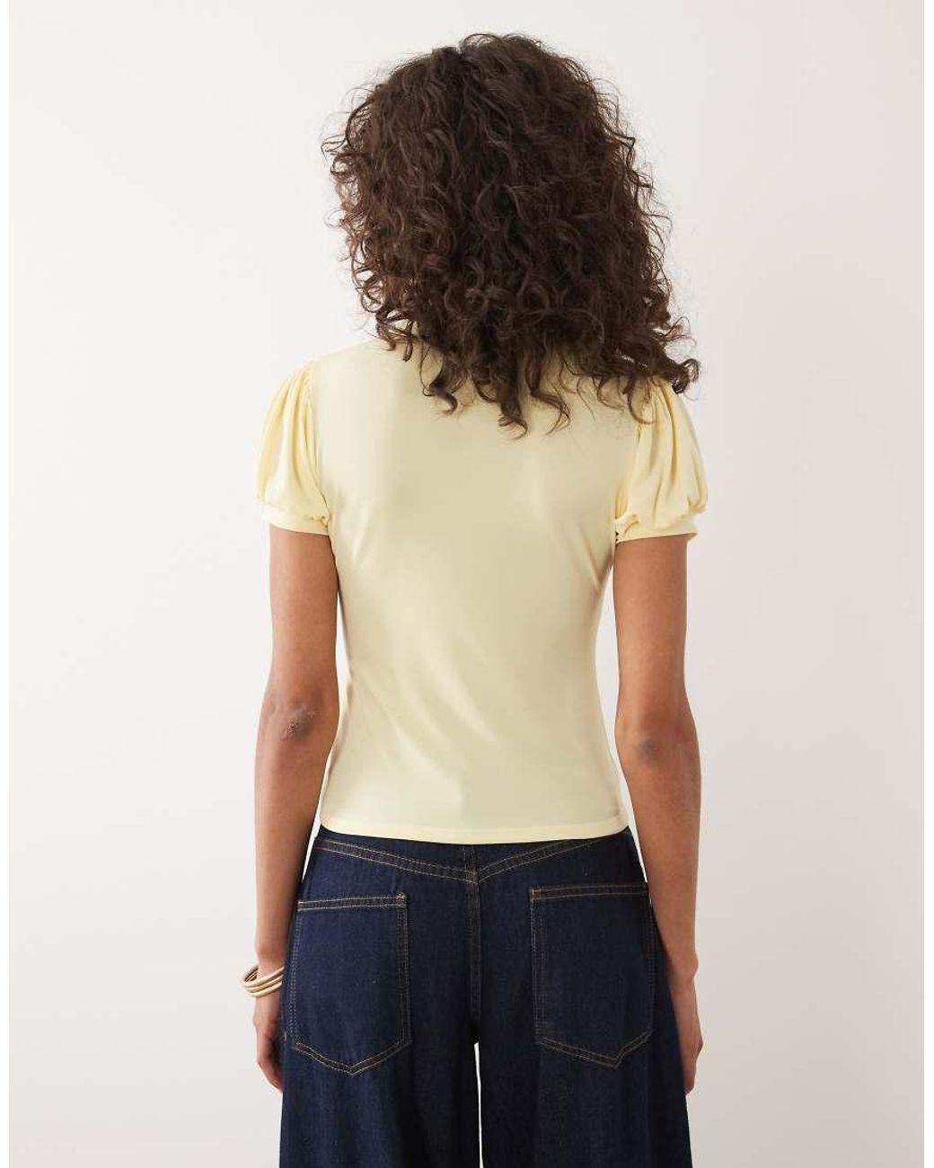 Miss Selfridge Blue Ruffled Keyhole Top With Mandarin Collar