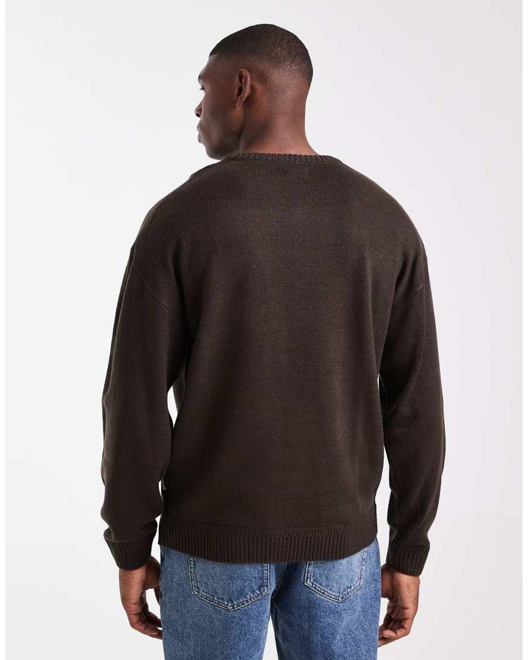 JJ Rebel Black Relaxed Fit Knit Crew Sweater for men