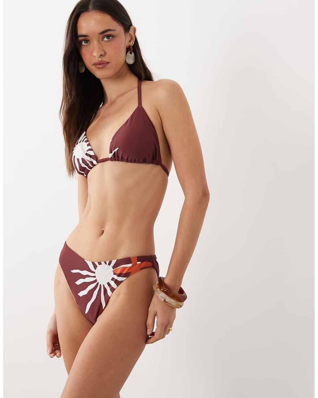 New Look Brown Sun Print Triangle Bikini Top