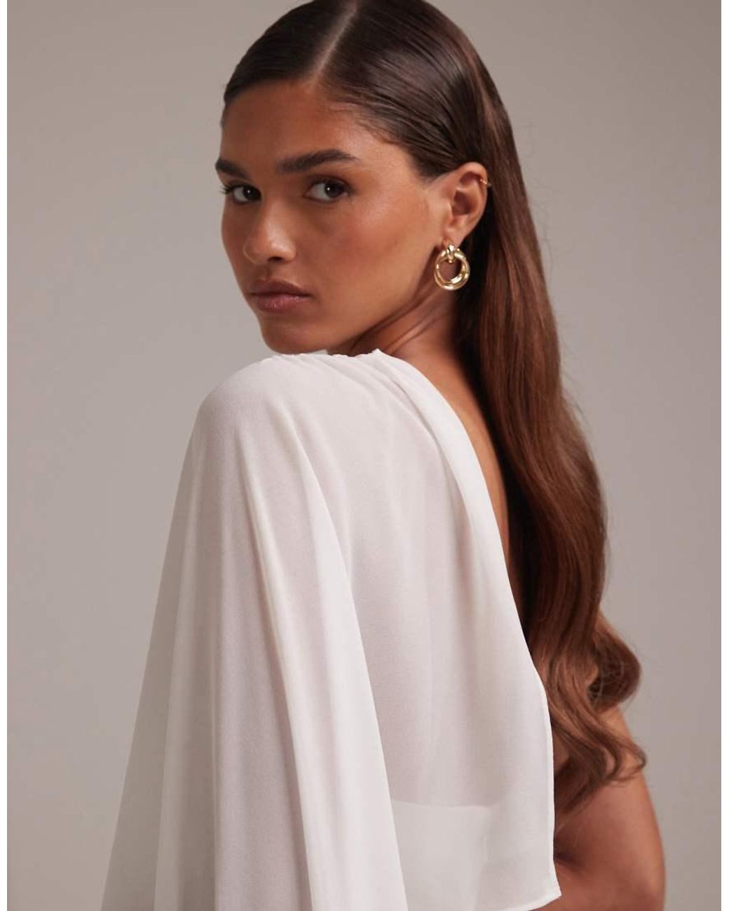 ASOS White Cape Detail Maxi Wedding Dress