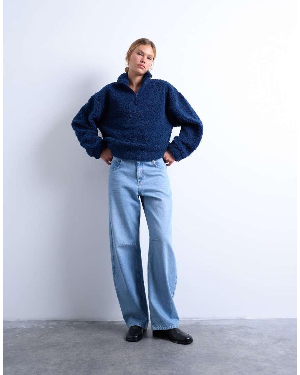 TOPSHOP Blue Borg Quarter Zip Top