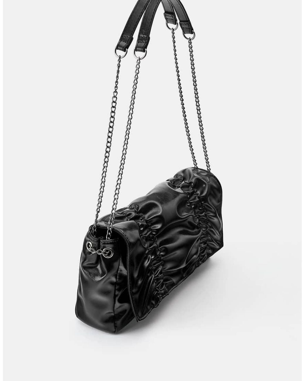 Pull&Bear Black Ruched Chain Shoulder Bag