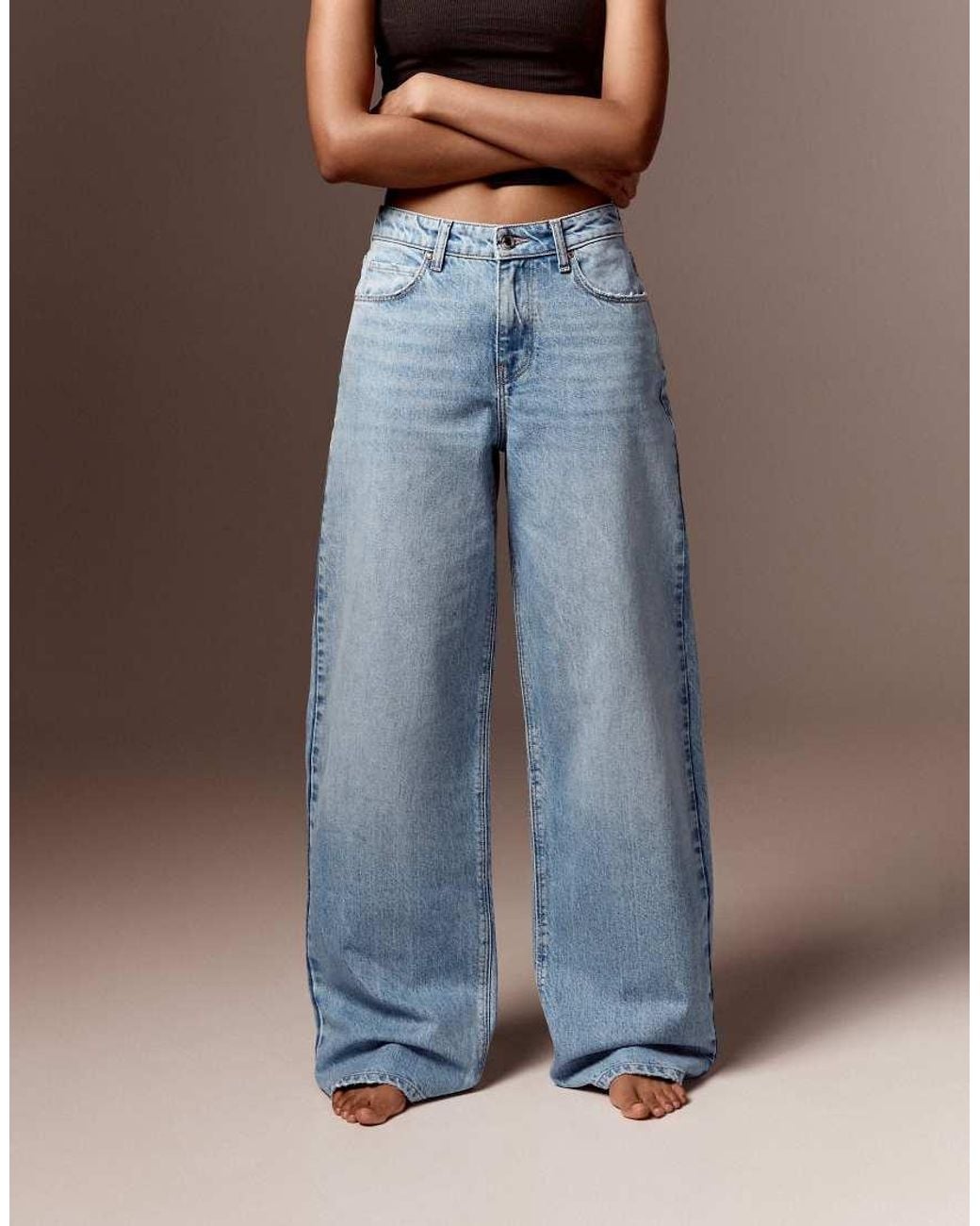 Bershka White Petite High-Waist Wide-Leg Jeans