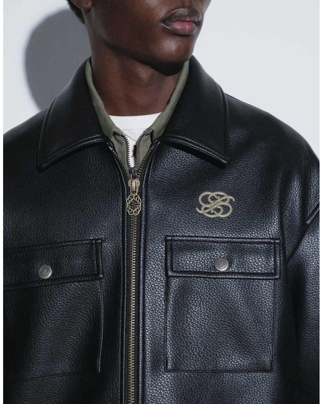 Prohibited Gray Oversized Pu Leather Trucker Jacket for men