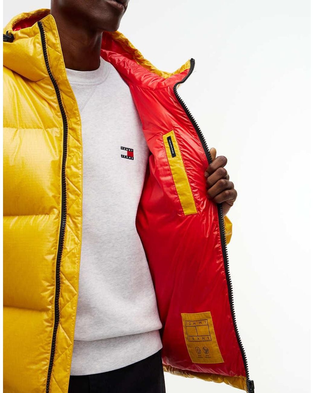 Tommy Hilfiger Yellow Shiny Down Hooded Alaska Puffer Jacket for men